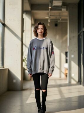 Champion Gray Sweatshirt with Blue & Red Logo